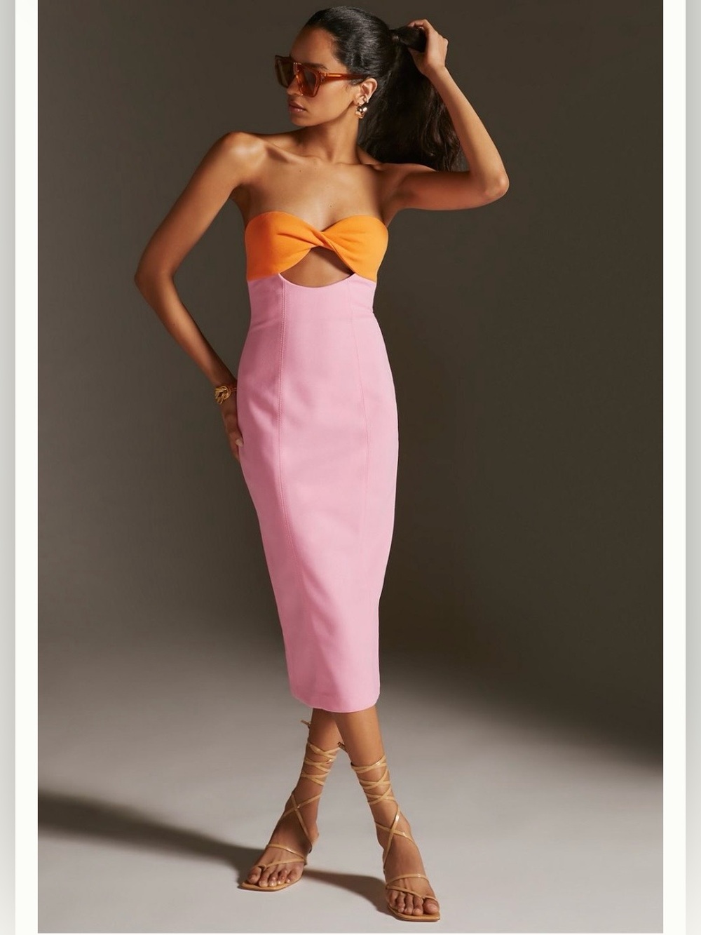 MISHA Twist-Front Midi Dress